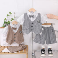 Load image into Gallery viewer, 3 Pieces Set Baby Kid Boys Striped Shirts Checked Vests Waistcoats And Shorts Wholesale 250604119
