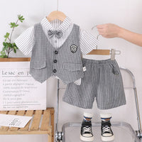 Load image into Gallery viewer, 3 Pieces Set Baby Kid Boys Striped Shirts Checked Vests Waistcoats And Shorts Wholesale 250604119
