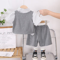 Load image into Gallery viewer, 3 Pieces Set Baby Kid Boys Striped Shirts Checked Vests Waistcoats And Shorts Wholesale 250604119
