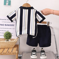 Load image into Gallery viewer, 2 Pieces Set Baby Kid Boys Striped Tops And Solid Color Shorts Wholesale 250604120
