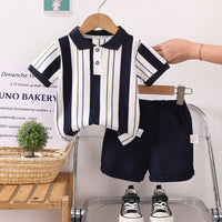 Load image into Gallery viewer, 2 Pieces Set Baby Kid Boys Striped Tops And Solid Color Shorts Wholesale 250604120
