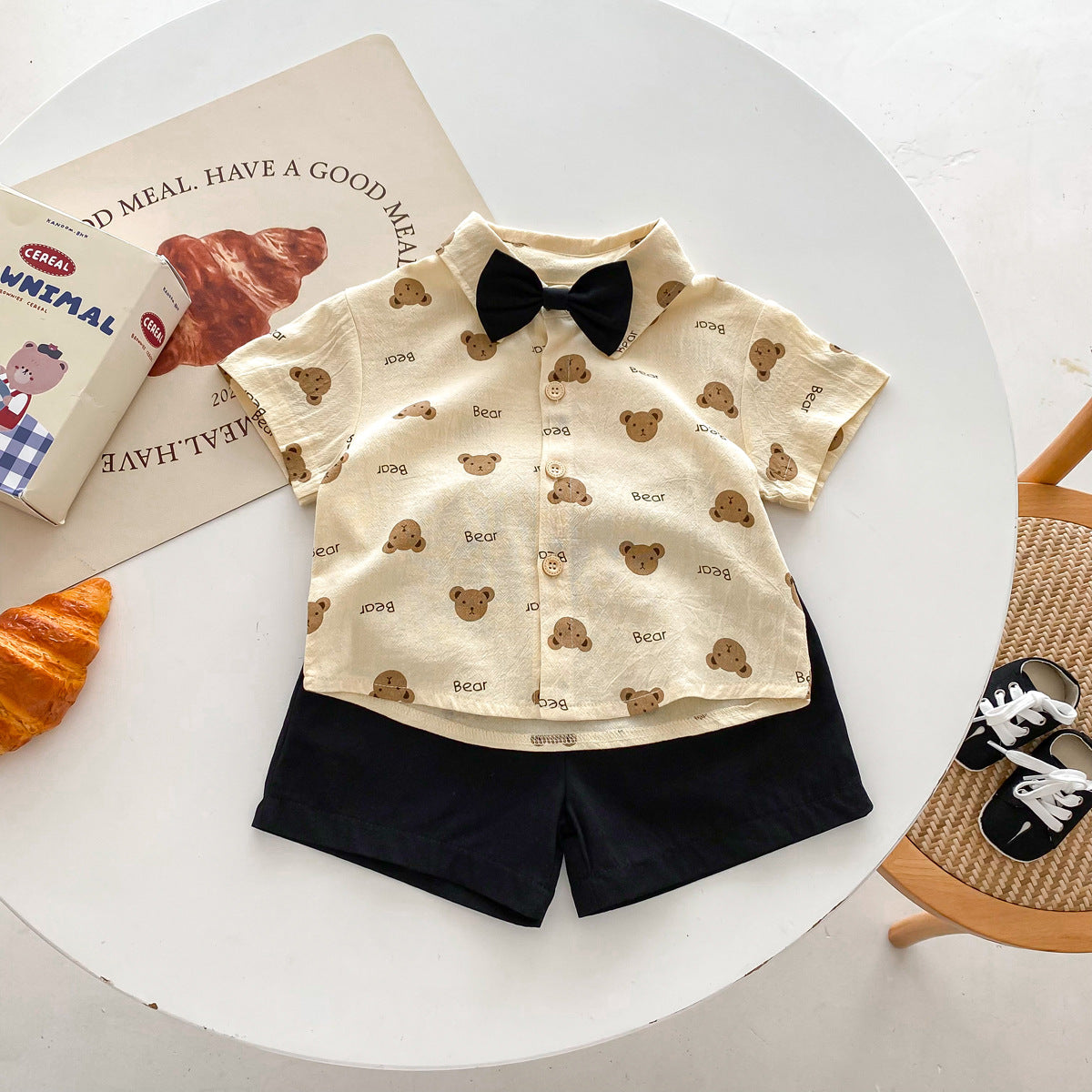 2 Pieces Set Baby Kid Boys Cartoon Print Shirts And Solid Color Shorts Wholesale 25060435