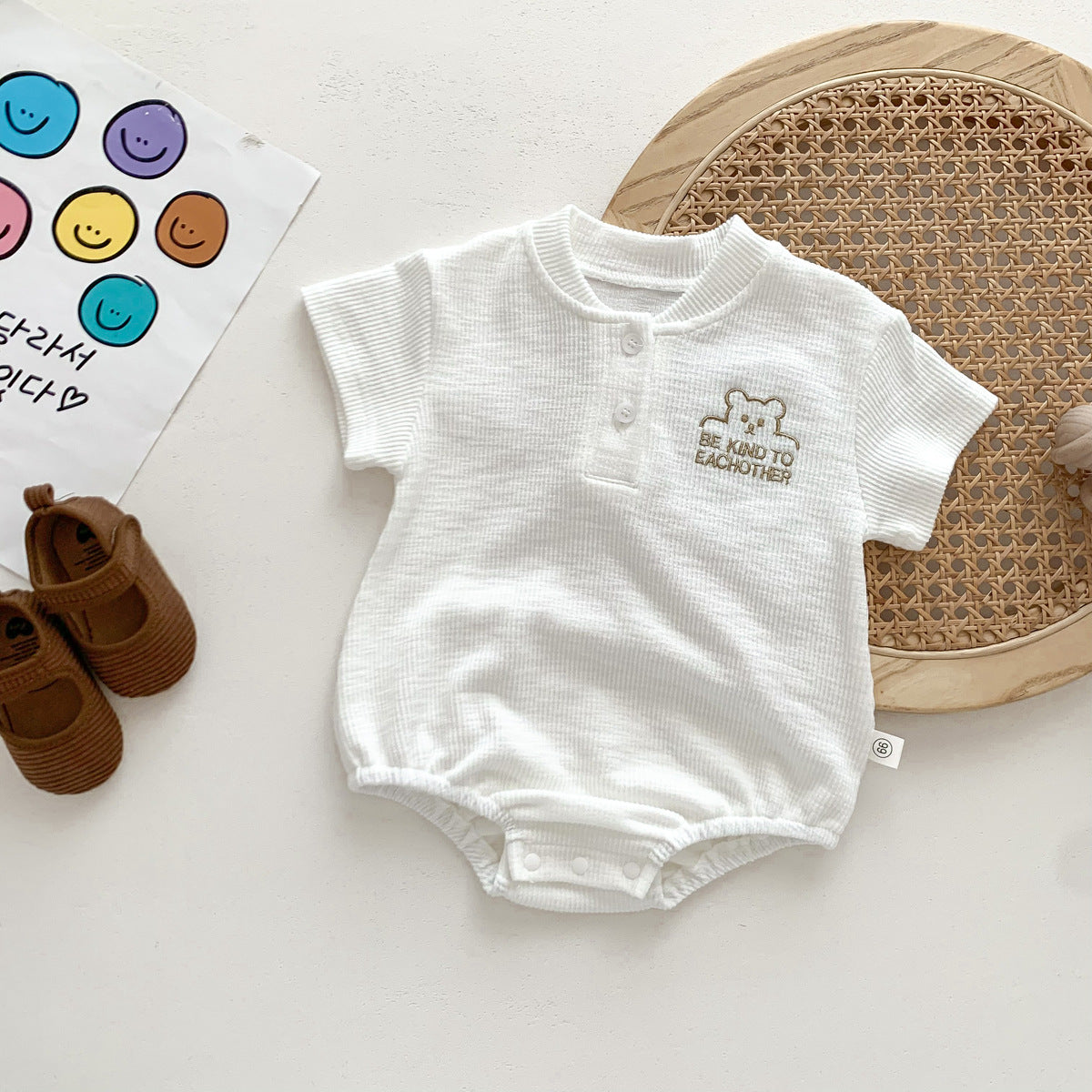 Baby Girls Boys Solid Color Embroidered Rompers Wholesale 25060447