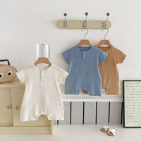 Load image into Gallery viewer, Baby Girls Boys Solid Color Muslin&amp;Ribbed Rompers Wholesale 25060451
