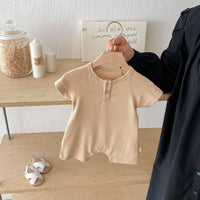 Load image into Gallery viewer, Baby Girls Boys Solid Color Muslin&amp;Ribbed Rompers Wholesale 25060451
