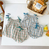 Load image into Gallery viewer, 2 Pieces Set Baby Girls Color-blocking Checked Tank Tops And Shorts Wholesale 25060456
