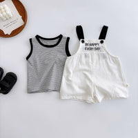 Load image into Gallery viewer, 2 Pieces Set Baby Boys Striped Tank Tops And Solid Color Rompers Wholesale 25060459
