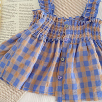 Load image into Gallery viewer, 2 Pieces Set Baby Kid Girls Color-blocking Checked Tank Tops And Shorts Wholesale 25060460
