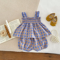 Load image into Gallery viewer, 2 Pieces Set Baby Kid Girls Color-blocking Checked Tank Tops And Shorts Wholesale 25060460
