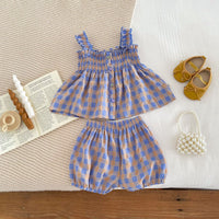 Load image into Gallery viewer, 2 Pieces Set Baby Kid Girls Color-blocking Checked Tank Tops And Shorts Wholesale 25060460
