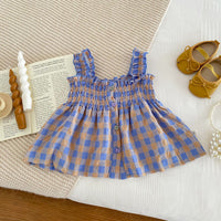 Load image into Gallery viewer, 2 Pieces Set Baby Kid Girls Color-blocking Checked Tank Tops And Shorts Wholesale 25060460
