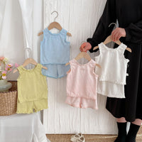 Load image into Gallery viewer, 2 Pieces Set Baby Kid Girls Solid Color Tank Tops And Shorts Wholesale 25060461
