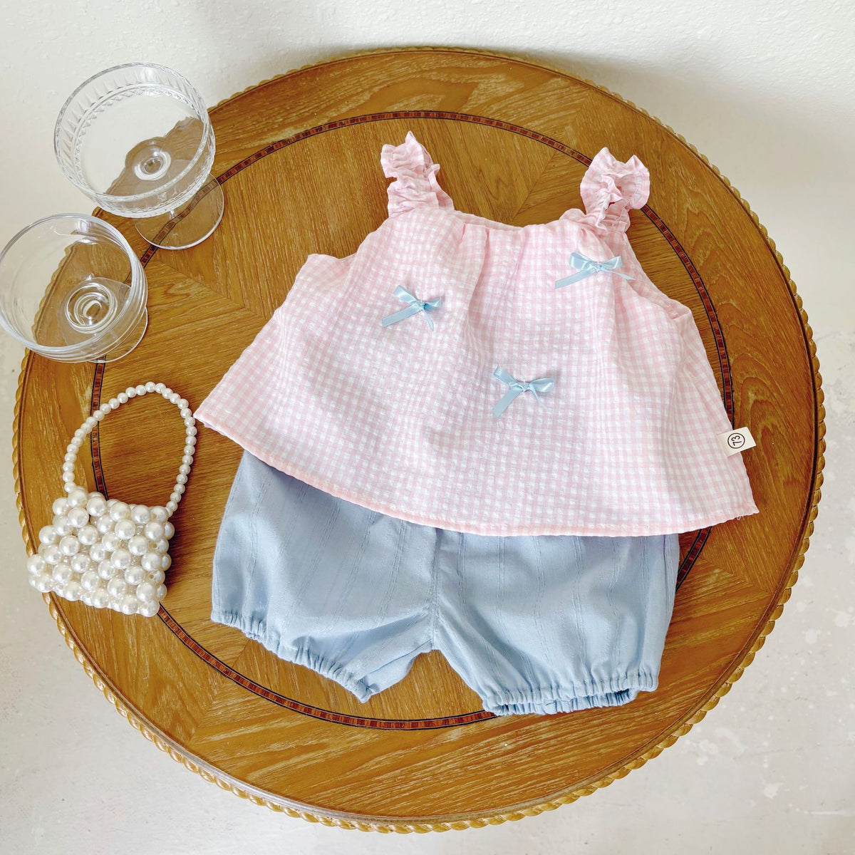 2 Pieces Set Baby Kid Girls Checked Tank Tops And Solid Color Shorts Wholesale 25060462