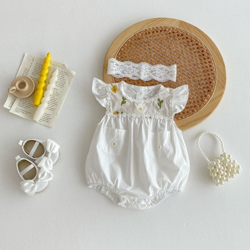 Baby Girls Solid Color Embroidered Rompers Wholesale 25060470