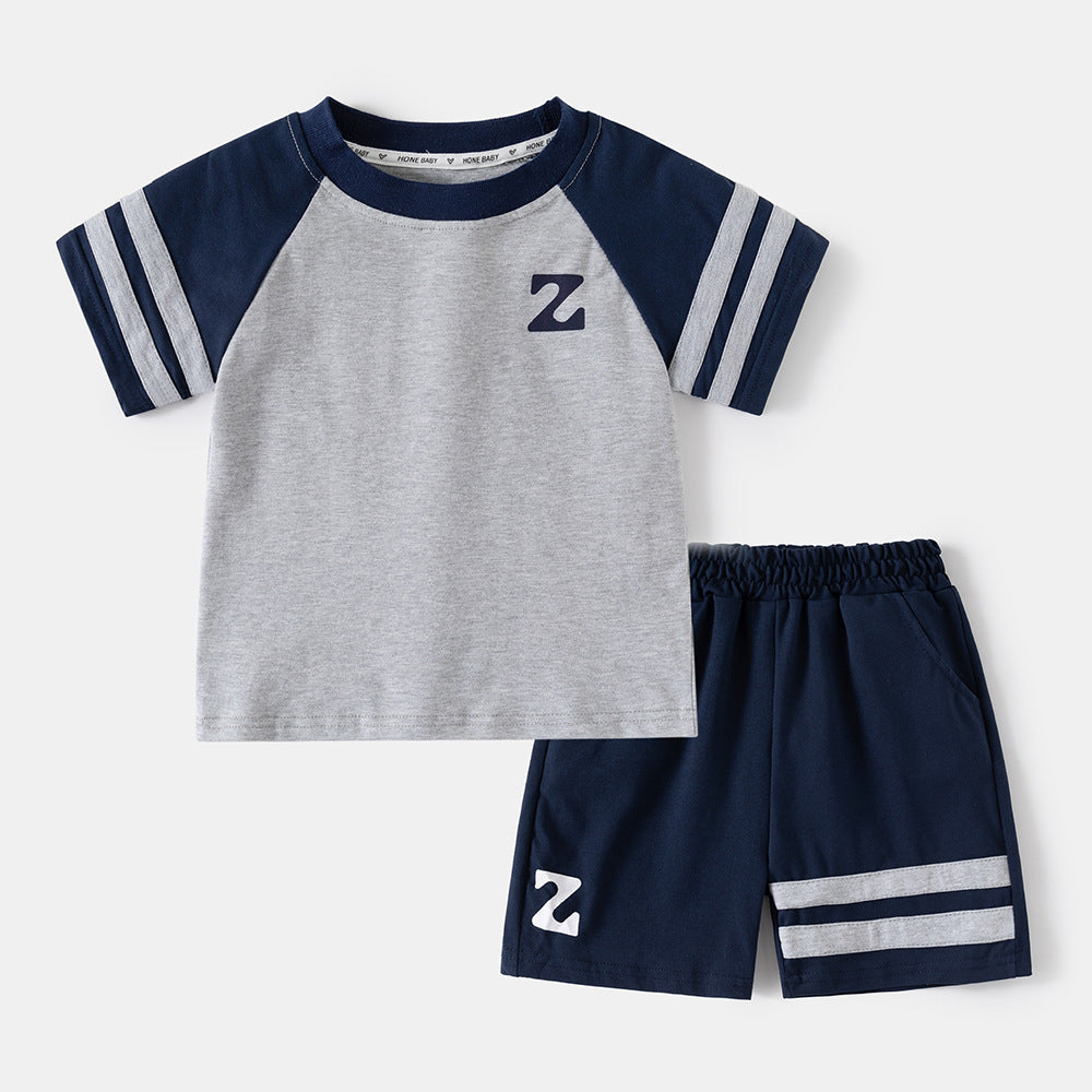2 Pieces Set Kid Boys Letters Color-blocking T-Shirts And Shorts Wholesale 25060494