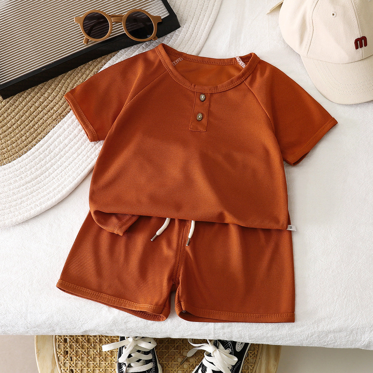 2 Pieces Set Baby Kid Boys Solid Color T-Shirts And Shorts Wholesale 25060499