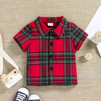 Load image into Gallery viewer, 2 Pieces Set Baby Kid Boys Color-blocking Checked Tops And Solid Color Shorts Wholesale 250708107
