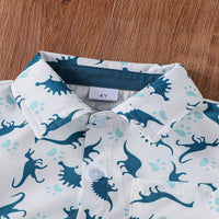 Load image into Gallery viewer, 2 Pieces Set Kid Boys Dinosaur Print Shirts And Solid Color Shorts Wholesale 250708119
