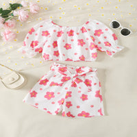 Load image into Gallery viewer, 2 Pieces Set Kid Girls Flower Print Tops And Shorts Wholesale 25070812
