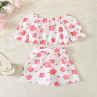 Load image into Gallery viewer, 2 Pieces Set Kid Girls Flower Print Tops And Shorts Wholesale 25070812
