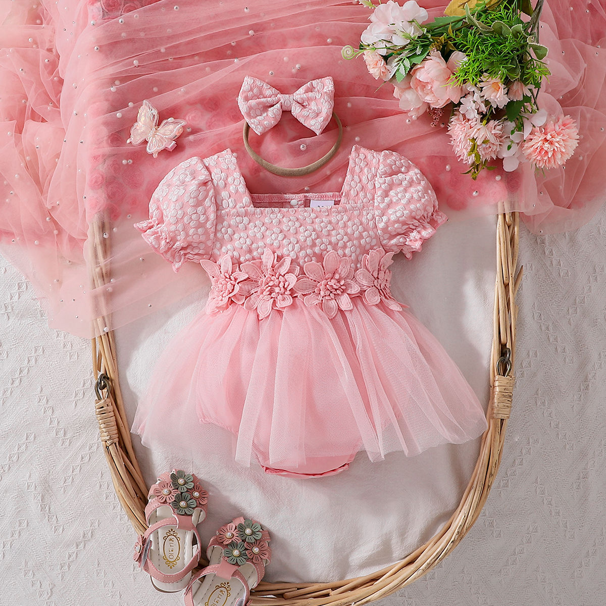 Baby Girls Solid Color Flower Rompers Wholesale 250708122