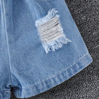 Load image into Gallery viewer, 2 Pieces Set Baby Kid Boys Color Block Waffle Knit Top And Ripped Denim Shorts Wholesale 250708124
