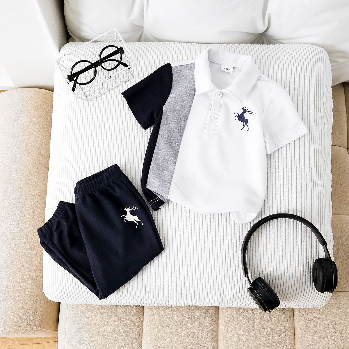 2 Pieces Set Baby Kid Boys Color-blocking Polo Shirts And Solid Color Pants Wholesale 25070813