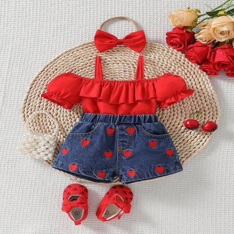 2 Pieces Set Baby Kid Girls Solid Color Tank Tops And Love heart Shorts Wholesale 250708146