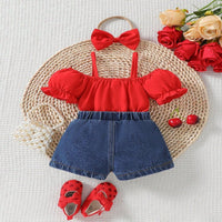 Load image into Gallery viewer, 2 Pieces Set Baby Kid Girls Solid Color Tank Tops And Love heart Shorts Wholesale 250708146
