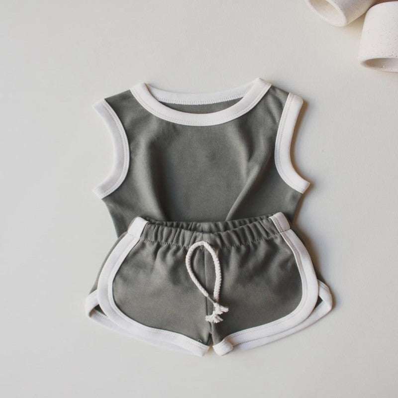 2 Pieces Set Baby Kid Girls Boys Color-blocking Tank Tops And Shorts Wholesale 250708155