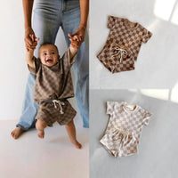 Load image into Gallery viewer, 2 Pieces Set Baby Kid Boys Striped Color-blocking Checked T-Shirts And Shorts Wholesale 250708156
