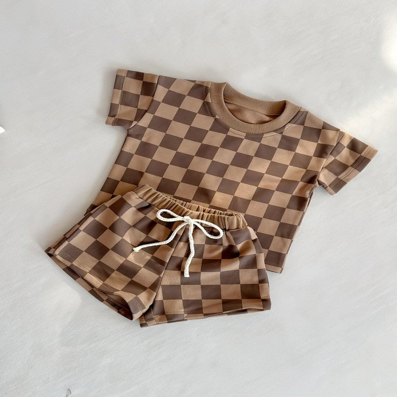 2 Pieces Set Baby Kid Boys Striped Color-blocking Checked T-Shirts And Shorts Wholesale 250708156