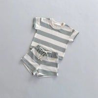 Load image into Gallery viewer, 2 Pieces Set Baby Kid Boys Striped Color-blocking Checked T-Shirts And Shorts Wholesale 250708156
