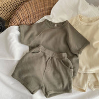 Load image into Gallery viewer, 2 Pieces Set Baby Kid Girls Boys Solid Color T-Shirts And Shorts Wholesale 250708165
