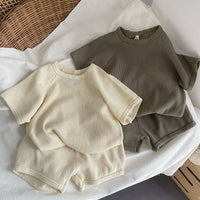 Load image into Gallery viewer, 2 Pieces Set Baby Kid Girls Boys Solid Color T-Shirts And Shorts Wholesale 250708165
