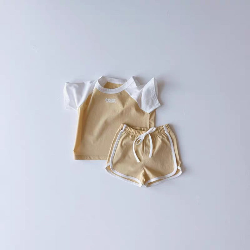 2 Pieces Set Baby Kid Girls Boys Letters Color-blocking T-Shirts And Shorts Wholesale 250708167