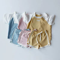 Load image into Gallery viewer, 2 Pieces Set Baby Kid Girls Boys Letters Color-blocking T-Shirts And Shorts Wholesale 250708167
