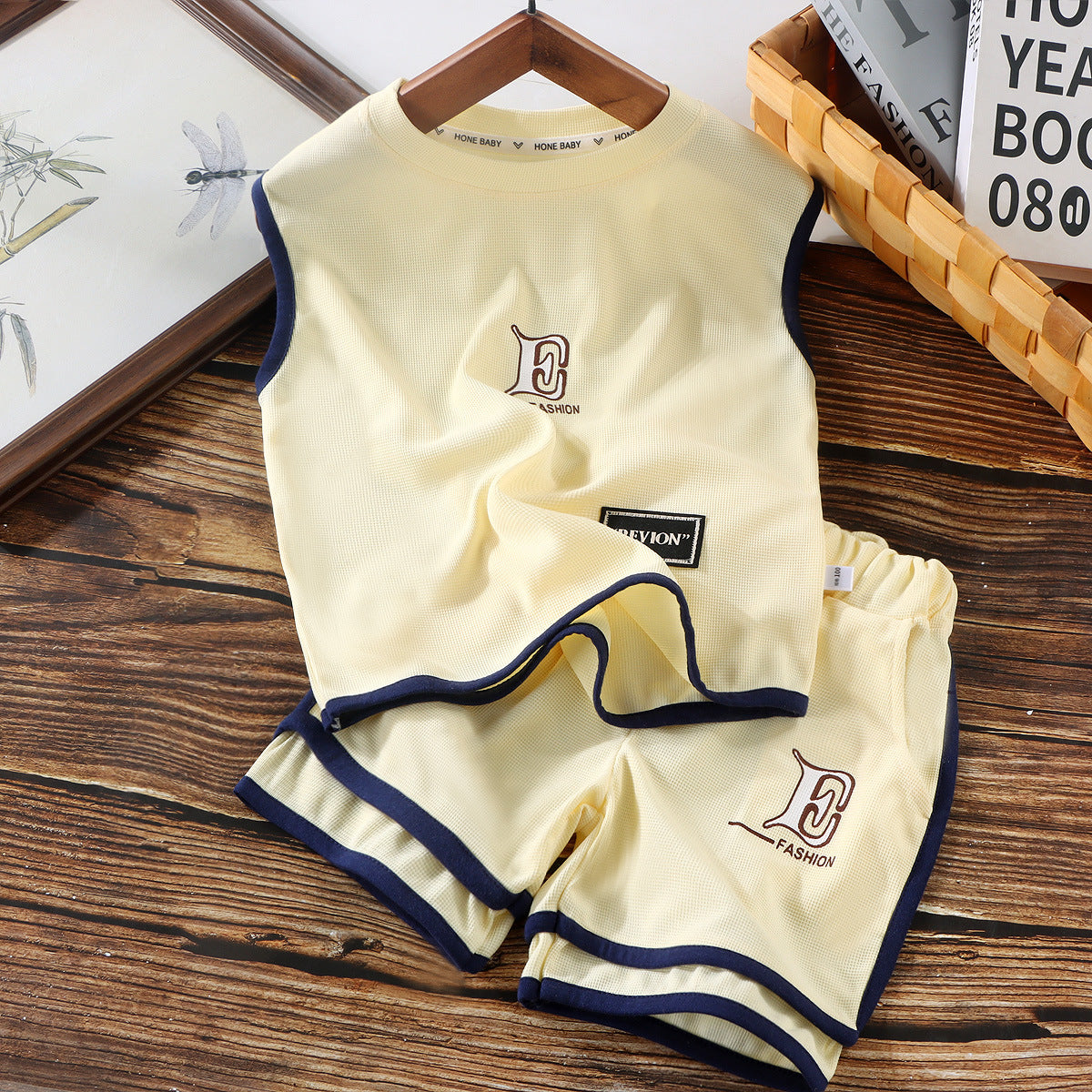 2 Pieces Set Baby Kid Boys Solid Color Letters Tank Tops And Shorts Wholesale 250708170
