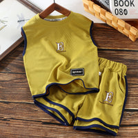 Load image into Gallery viewer, 2 Pieces Set Baby Kid Boys Solid Color Letters Tank Tops And Shorts Wholesale 250708170

