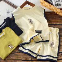 Load image into Gallery viewer, 2 Pieces Set Baby Kid Boys Solid Color Letters Tank Tops And Shorts Wholesale 250708170
