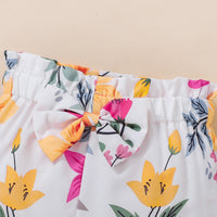 Load image into Gallery viewer, 2 Pieces Set Baby Kid Girls Solid Color Print Tops And Flower Shorts Wholesale 25070834
