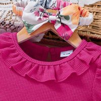 Load image into Gallery viewer, 2 Pieces Set Baby Kid Girls Solid Color Print Tops And Flower Shorts Wholesale 25070834
