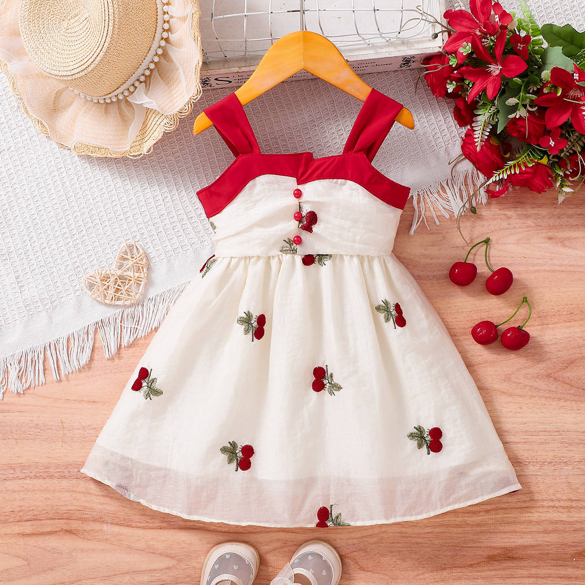Baby Kid Girls Color-blocking Fruit Dresses Wholesale 25070836 Red / 3T (2-3Y)