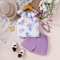 Load image into Gallery viewer, 2 Pieces Set Kid Girls Flower Print Tank Tops And Solid Color Shorts Wholesale 25070843
