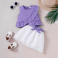 Load image into Gallery viewer, 2 Pieces Set Baby Kid Girls Checked Tank Tops And Solid Color Skirts Wholesale 25070845
