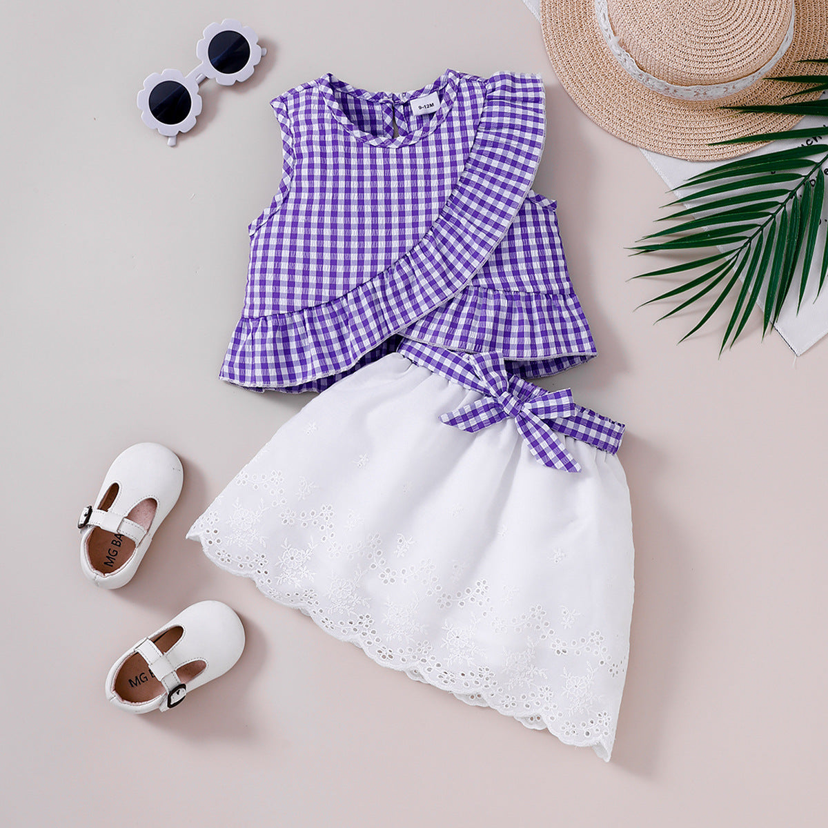2 Pieces Set Baby Kid Girls Checked Tank Tops And Solid Color Skirts Wholesale 25070845