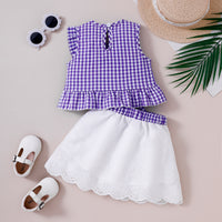 Load image into Gallery viewer, 2 Pieces Set Baby Kid Girls Checked Tank Tops And Solid Color Skirts Wholesale 25070845
