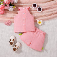Load image into Gallery viewer, 2 Pieces Set Baby Kid Girls Flower Checked Tank Tops And Solid Color Shorts Wholesale 25070846
