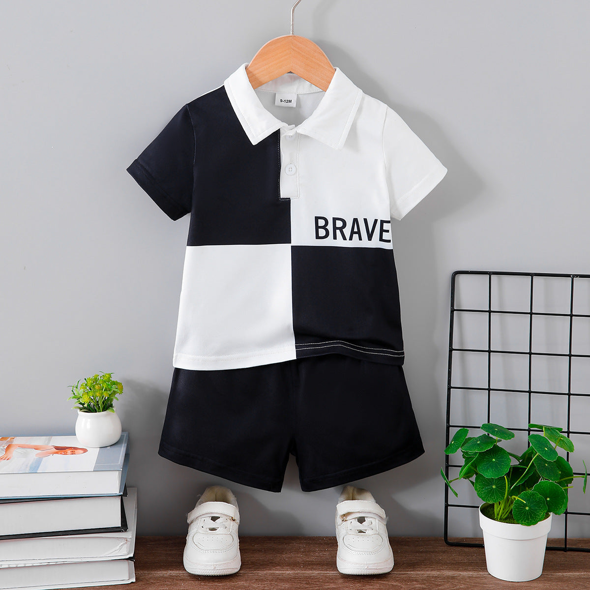 2 Pieces Set Baby Kid Boys Letters Color-blocking T-Shirts And Solid Color Shorts Wholesale 25070863