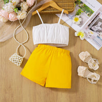 Load image into Gallery viewer, 2 Pieces Set Kid Girls Solid Color Tank Tops And Flower Shorts Wholesale 25070864
